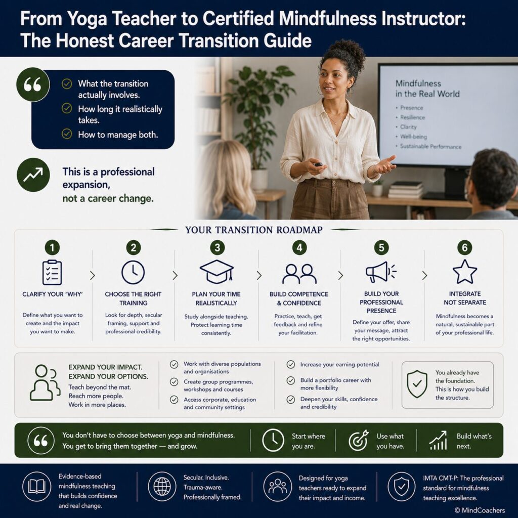 From Yoga Teacher to Certified Mindfulness Instructor: The Honest Career Transition Guide From yoga teacher to certified mindfulness instructor — the honest career transition guide
