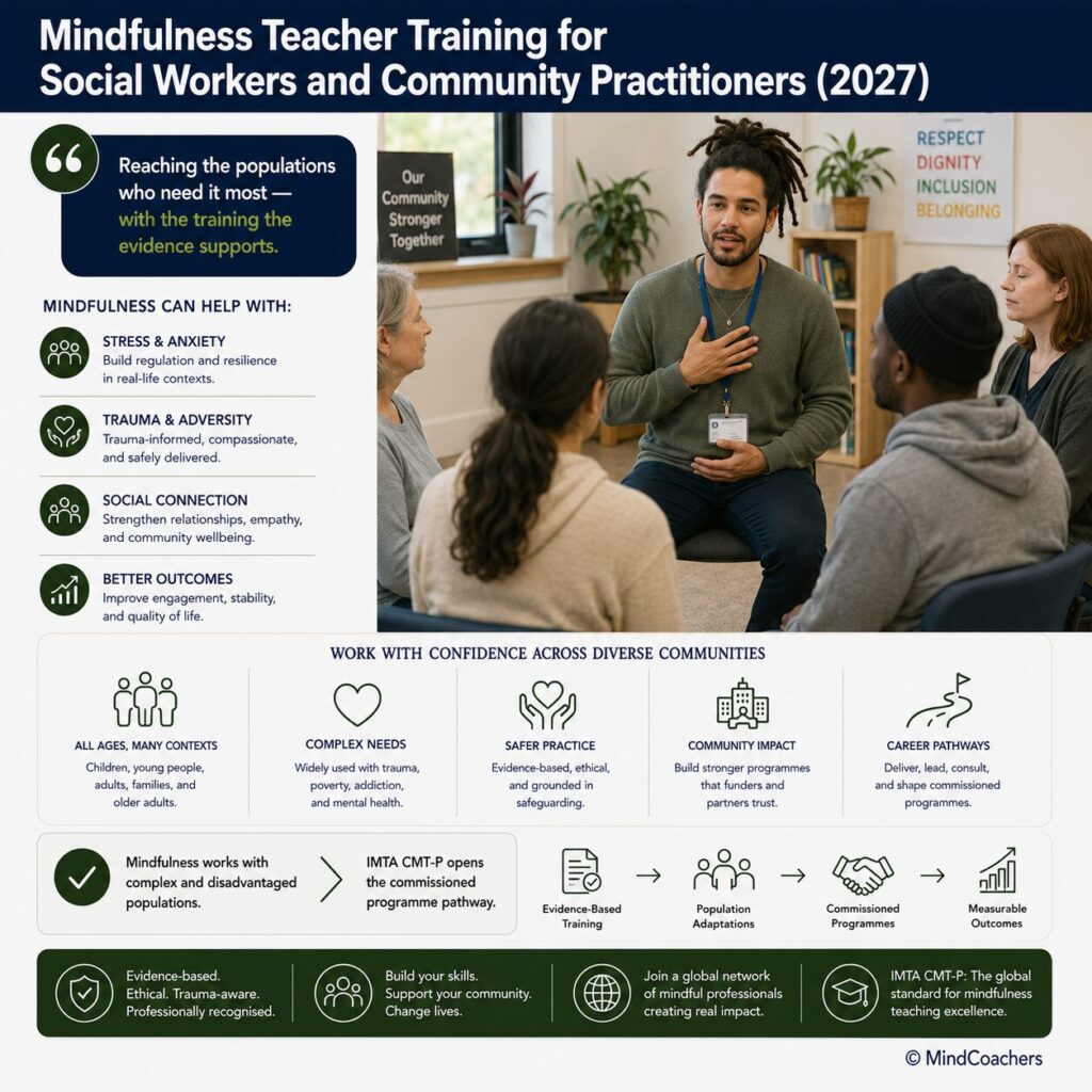 Mindfulness Teacher Training for Social Workers and Community Practitioners (2027) Mindfulness teacher training for social workers and community practitioners — IMTA CMT-P guide for 2027