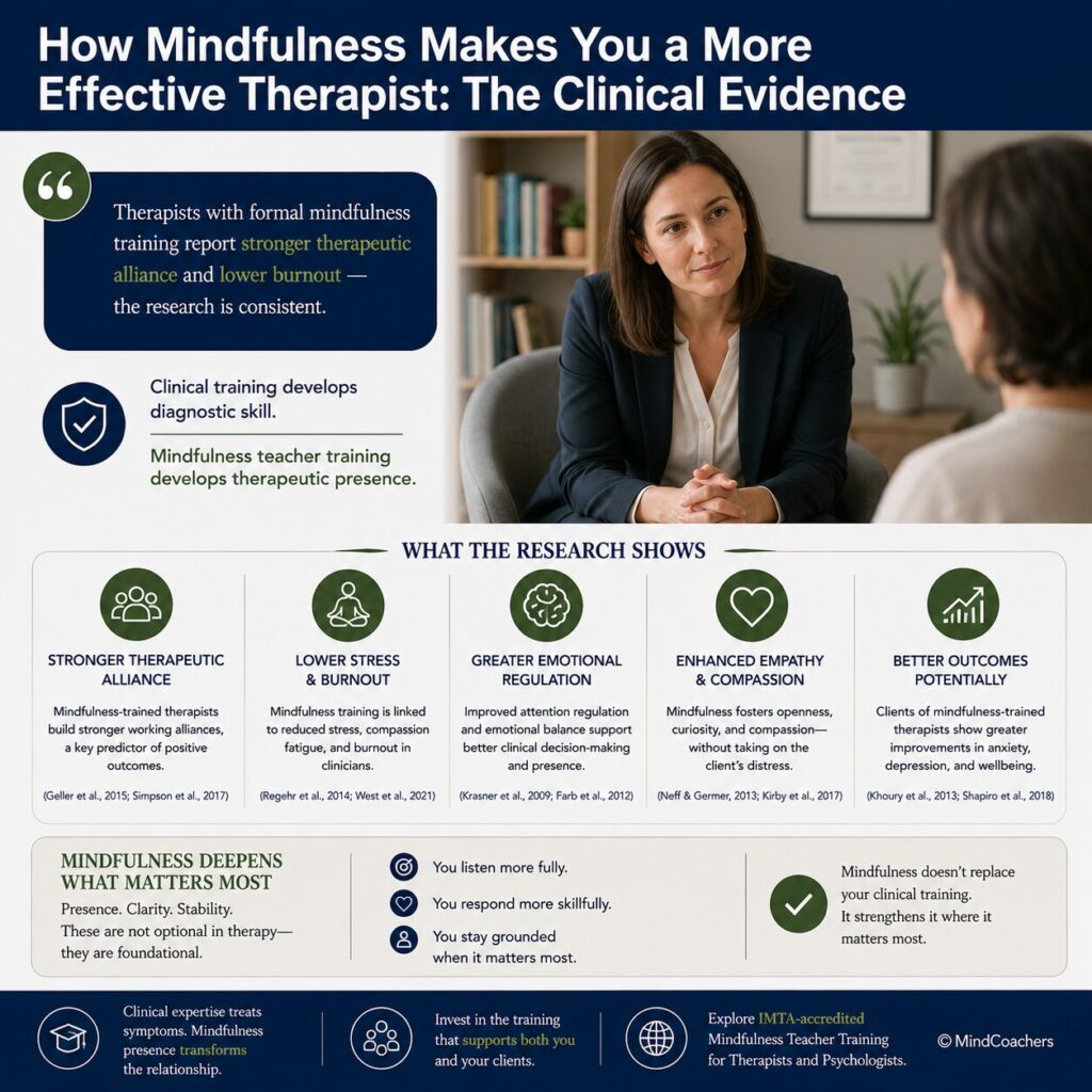 How Mindfulness Makes You a More Effective Therapist: The Clinical Evidence How mindfulness training makes therapists more effective — clinical evidence and therapeutic alliance research